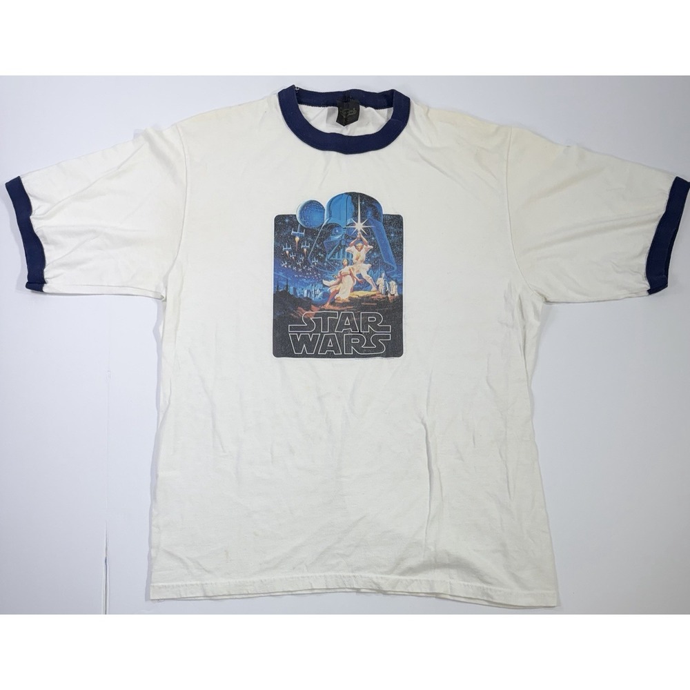 Vintage 70s Star Wars Ringer T Shirt XL 1977 Movie Promo Graphic Tee
